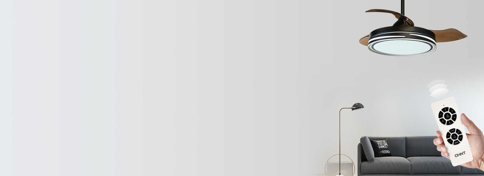 智能遙控，一鍵改變場景
 正泰照明風(fēng)扇燈...