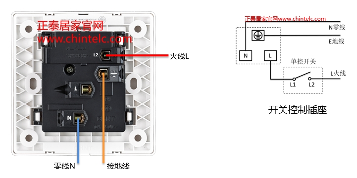插座接線圖-帶開(kāi)關(guān)五孔插座