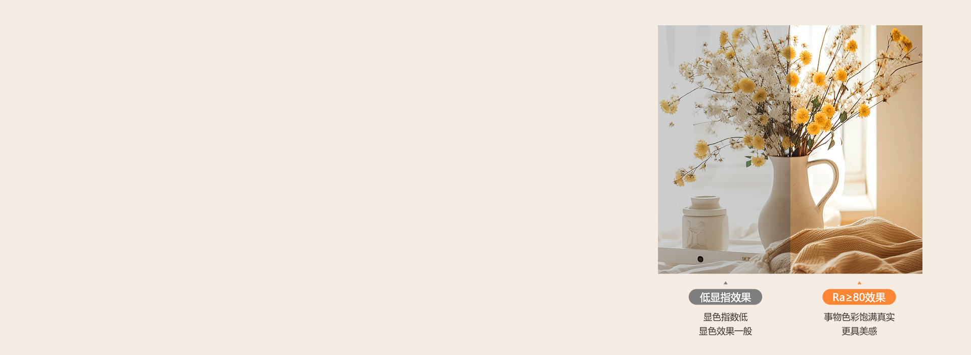 Ra≥80真實顯色
 光線下事物顏色真實...