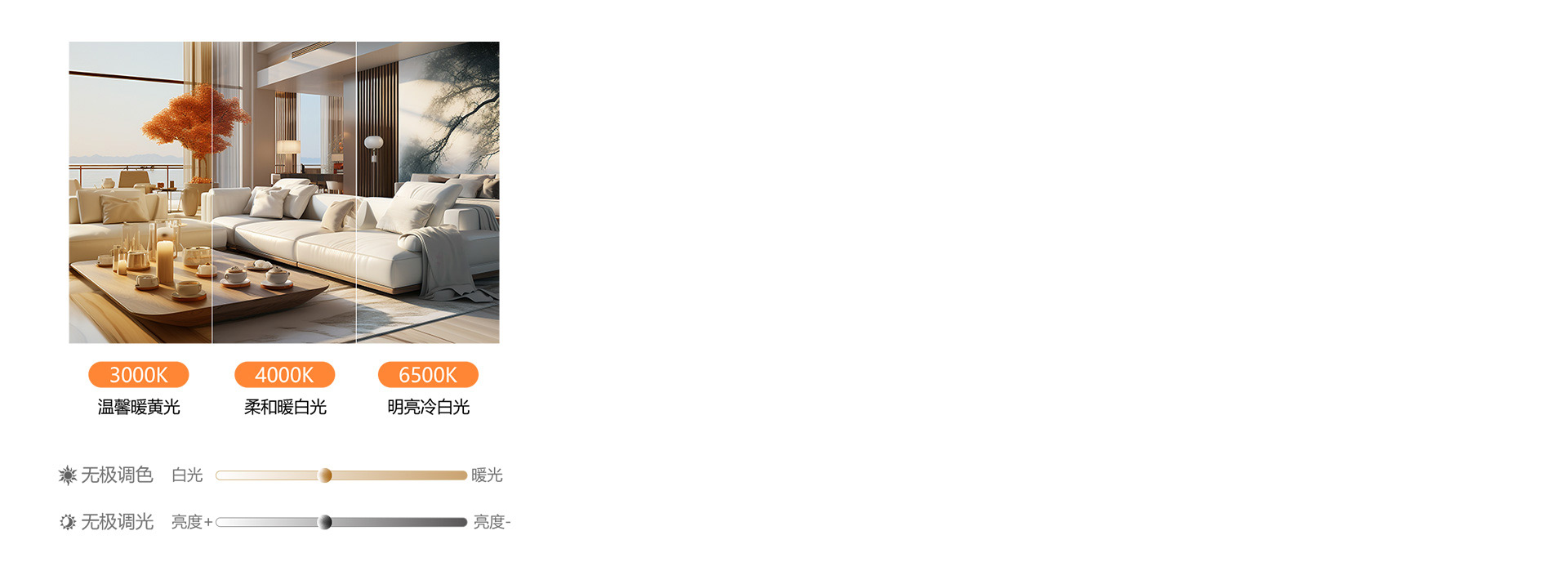 無極調光調色
 光線明暗、色溫冷暖自由調...